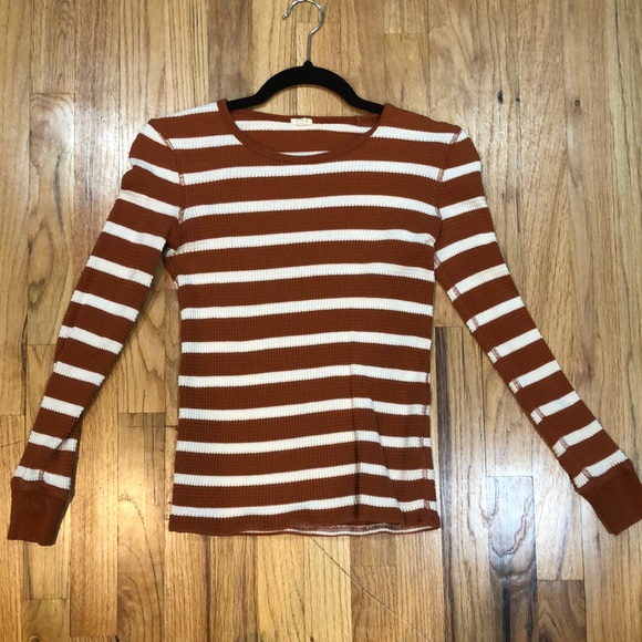 J. Crew Tops - Orange and white waffle Long sleeve shirt